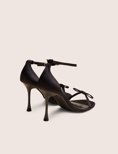 Novie Black Ankle Strap Bow Detail Heels