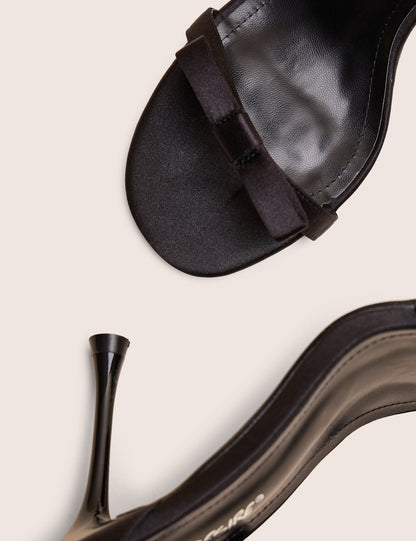 Novie Black Ankle Strap Bow Detail Heels