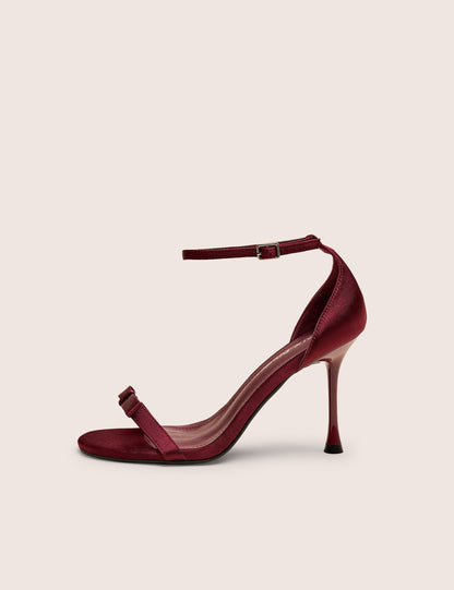 Novie Burgundy Ankle Strap Bow Detail Heels