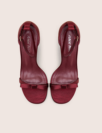 Novie Burgundy Ankle Strap Bow Detail Heels