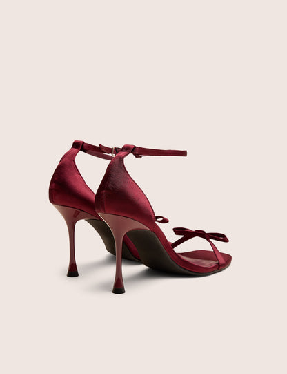 Novie Burgundy Ankle Strap Bow Detail Heels