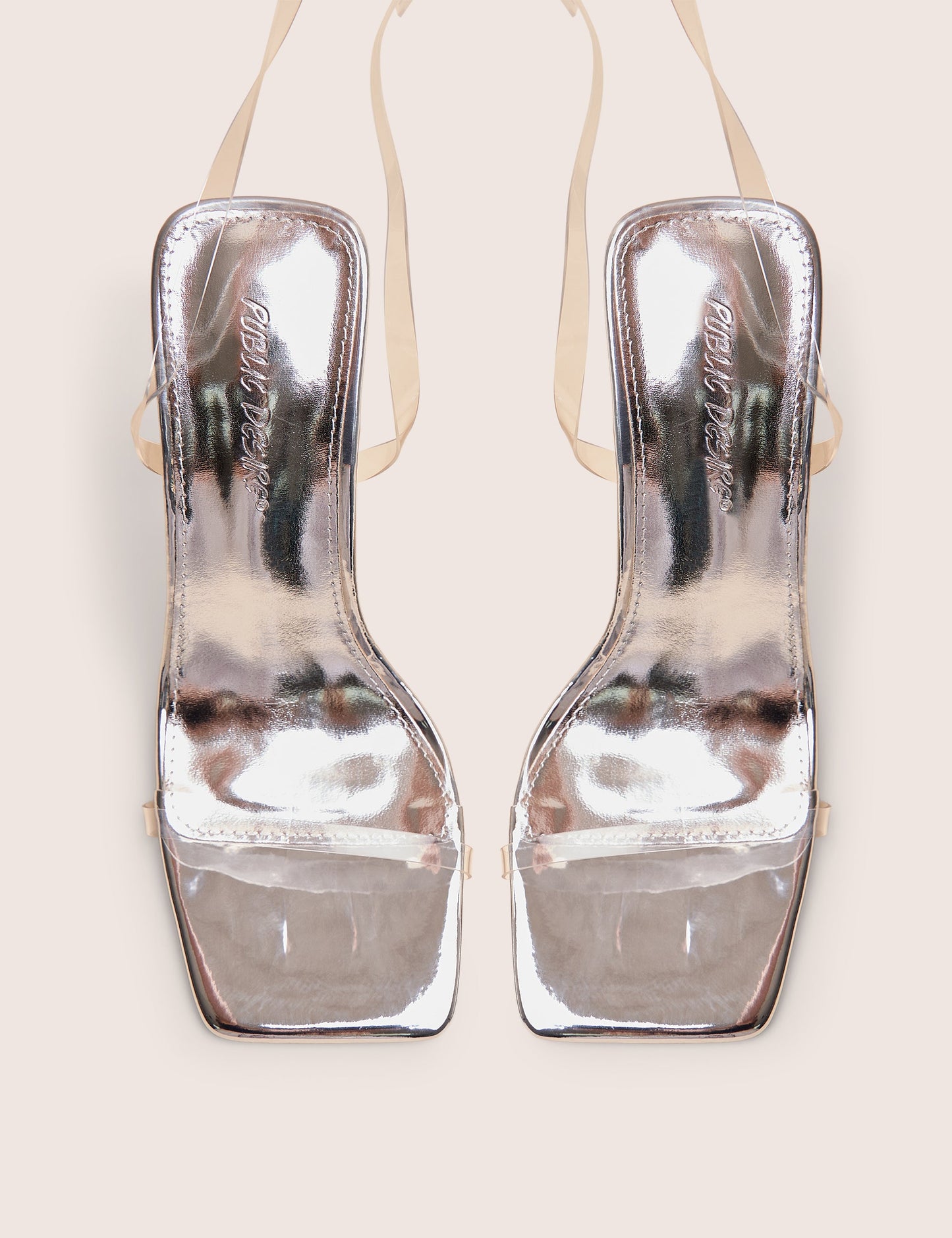Rya Silver Mirror Square Toe Strappy Barely There Stiletto High Heels