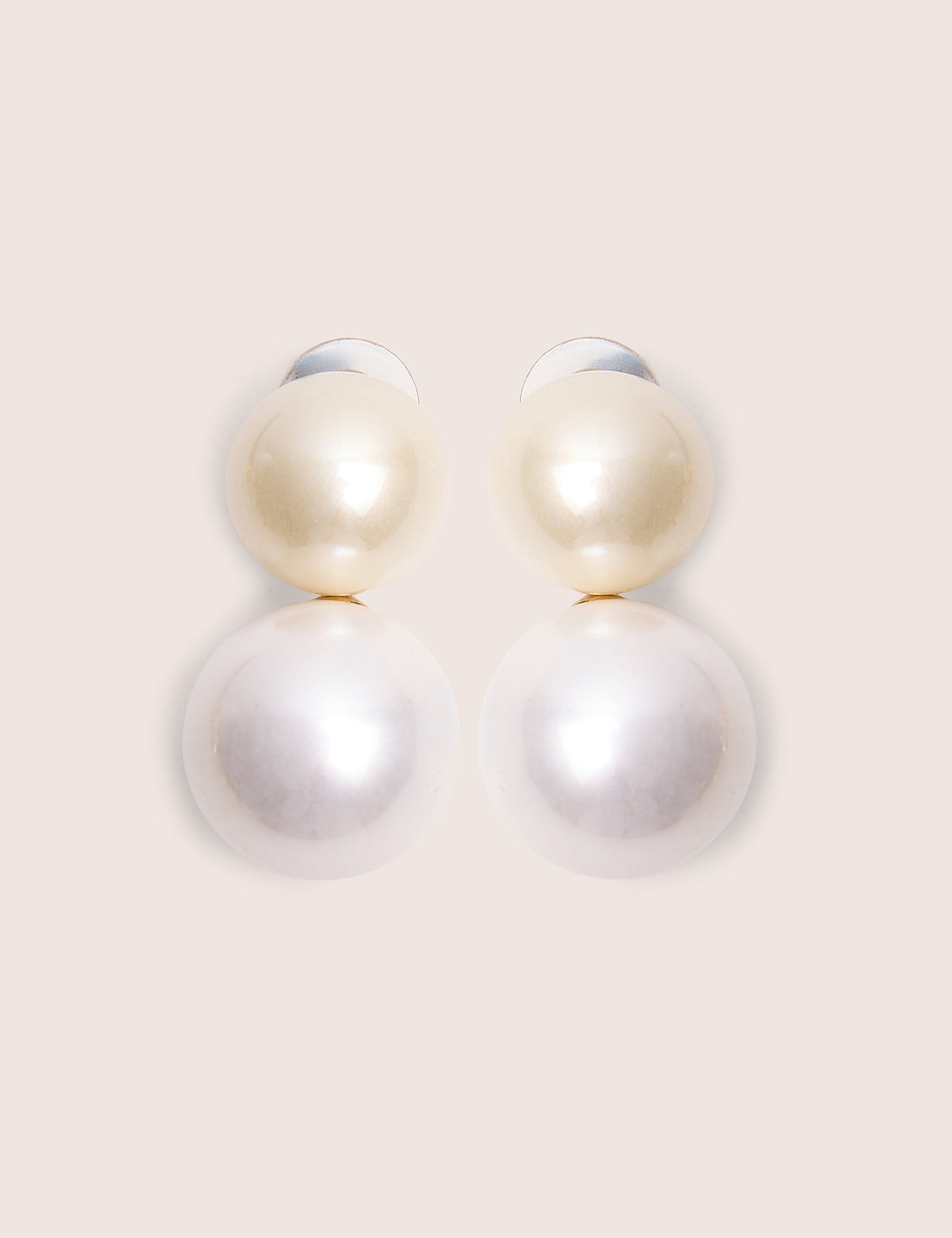 Double Pearl Drop Stud Earrings White