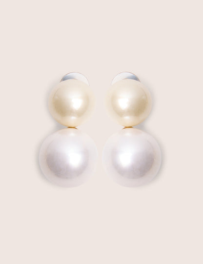 Double Pearl Drop Stud Earrings White