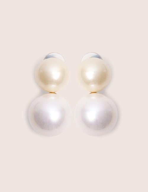Double Pearl Drop Stud Earrings White