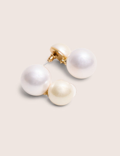 Double Pearl Drop Stud Earrings White