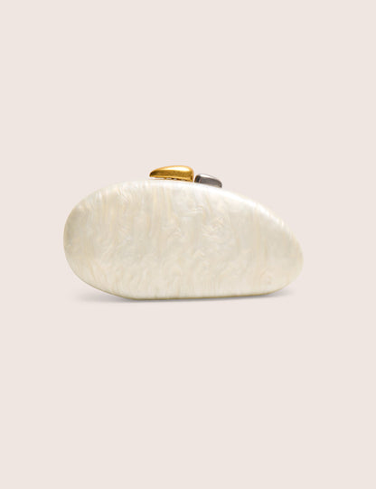 Hard Shell Oval Clutch Bag Pearl White