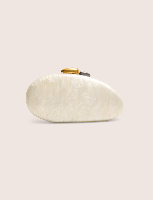 Hard Shell Oval Clutch Bag Pearl White