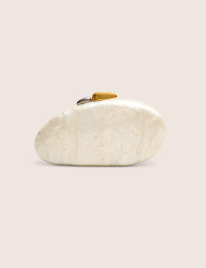 Hard Shell Oval Clutch Bag Pearl White