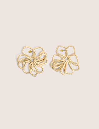 Beaded Flower Earrings Beige