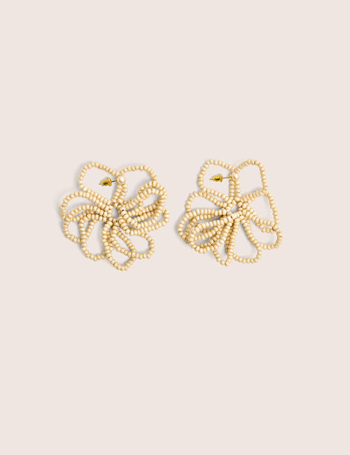 Beaded Flower Earrings Beige