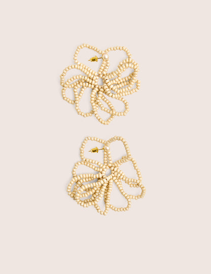 Beaded Flower Earrings Beige
