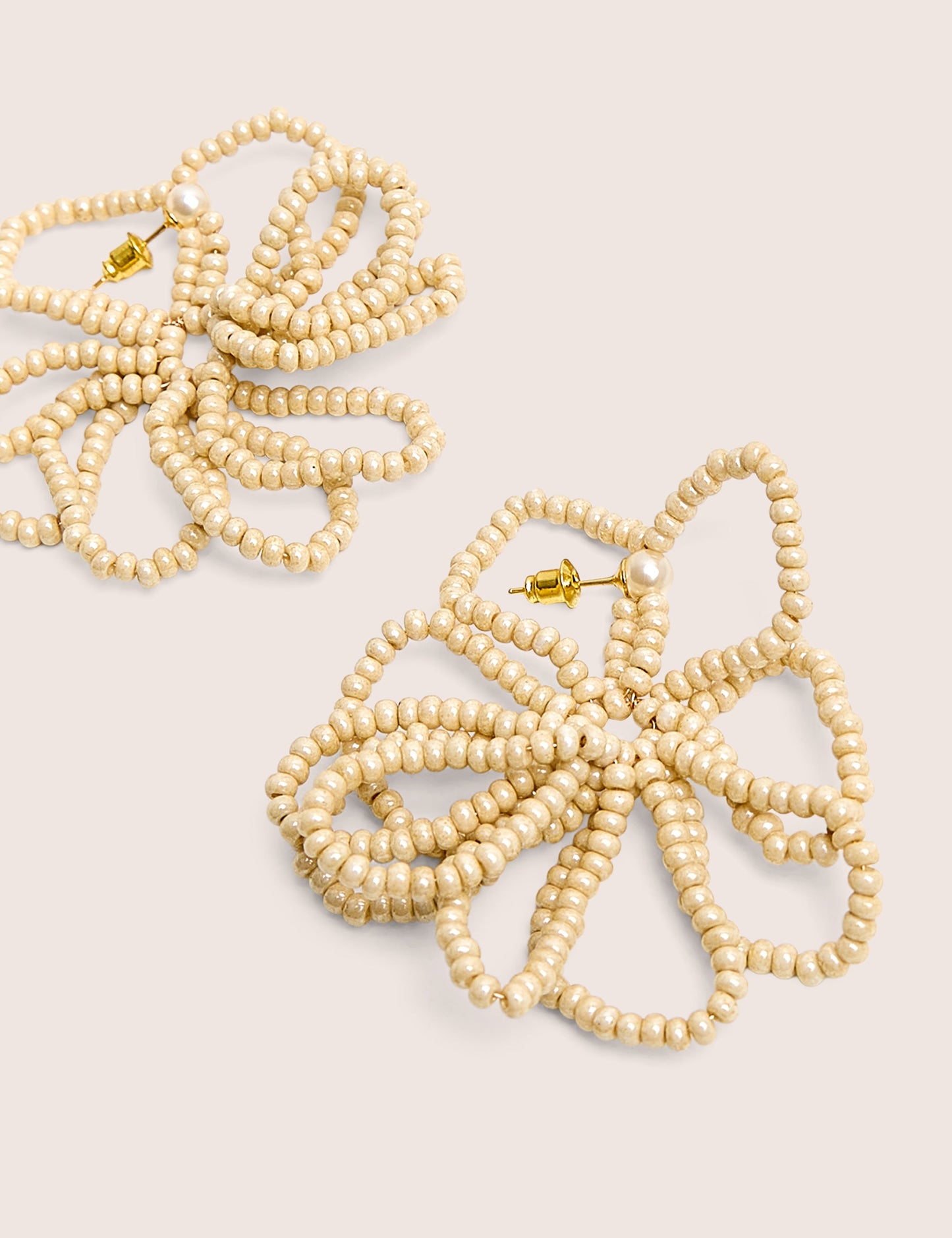 Beaded Flower Earrings Beige