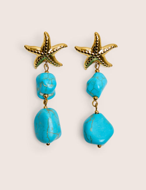Starfish Detail With Blue Stone Droplet in Gold