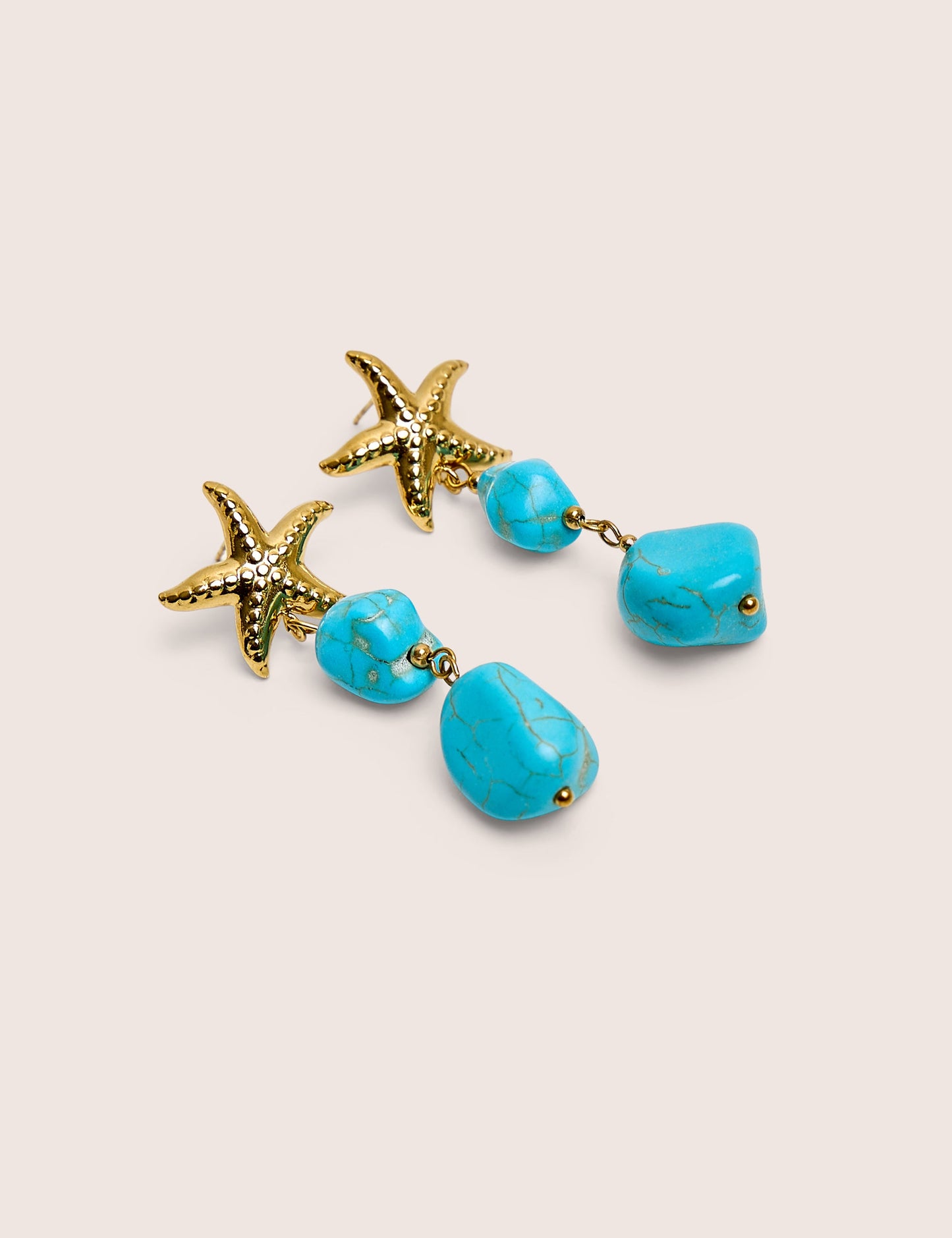 Starfish Detail With Blue Stone Droplet in Gold