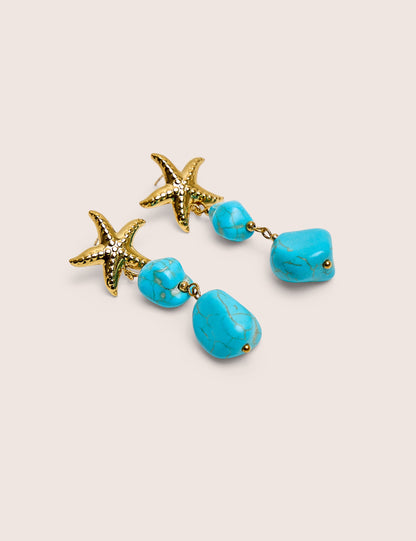 Starfish Detail With Blue Stone Droplet in Gold