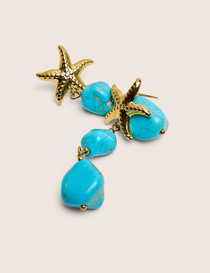 Starfish Detail With Blue Stone Droplet in Gold