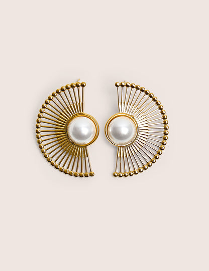 Public Desire Half Moon Earrings With Pearl Detail in Gold