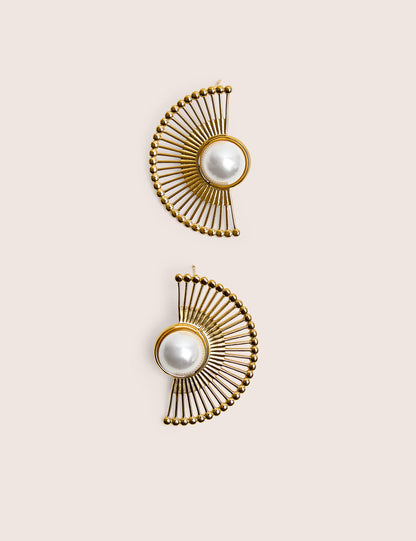 Public Desire Half Moon Earrings With Pearl Detail in Gold
