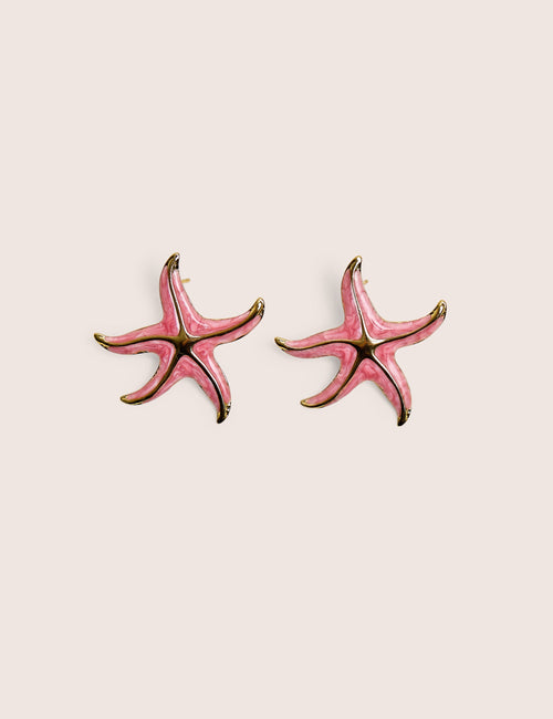 Pink Starfish Earring With Gold Detail