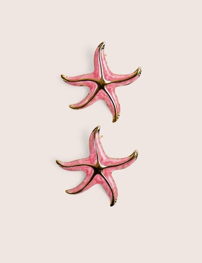 Pink Starfish Earring With Gold Detail