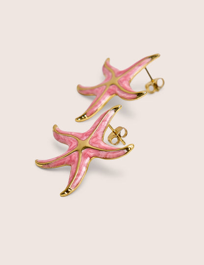 Pink Starfish Earring With Gold Detail