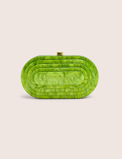 The Cleo Marble Resin Oval Clutch Bag in Green