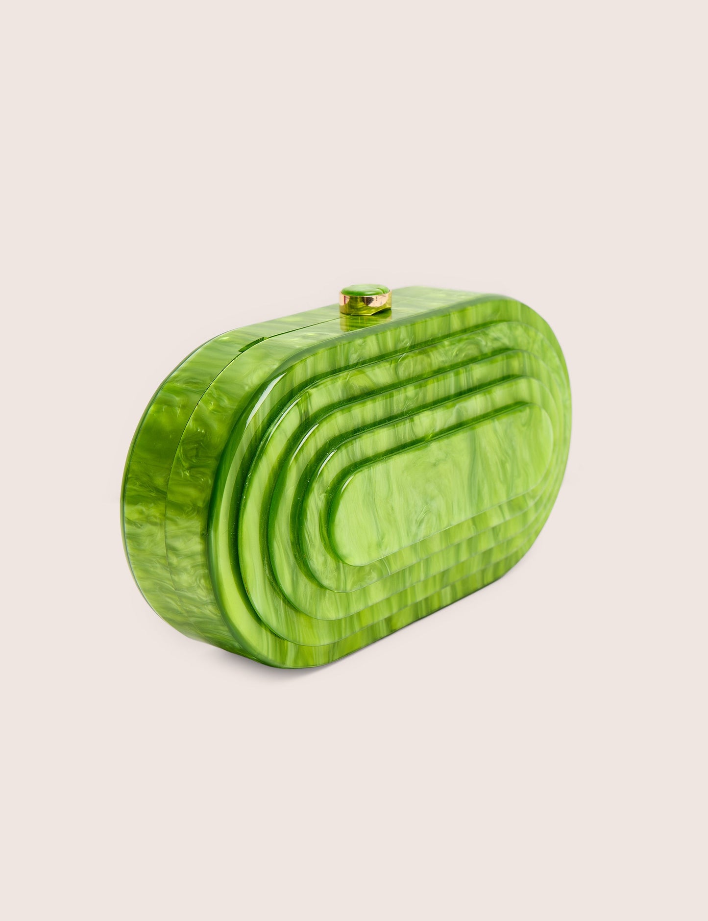 The Cleo Marble Resin Oval Clutch Bag in Green