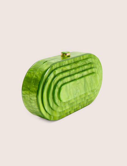 The Cleo Marble Resin Oval Clutch Bag in Green