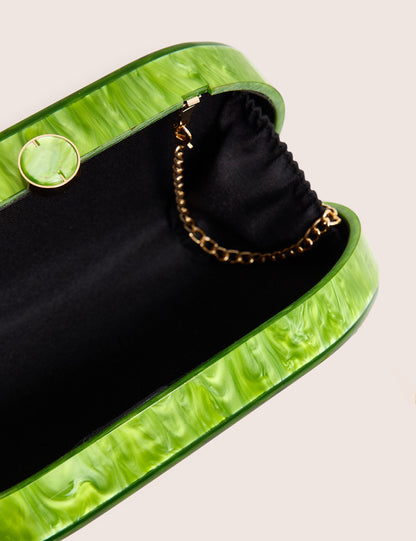 The Cleo Marble Resin Oval Clutch Bag in Green