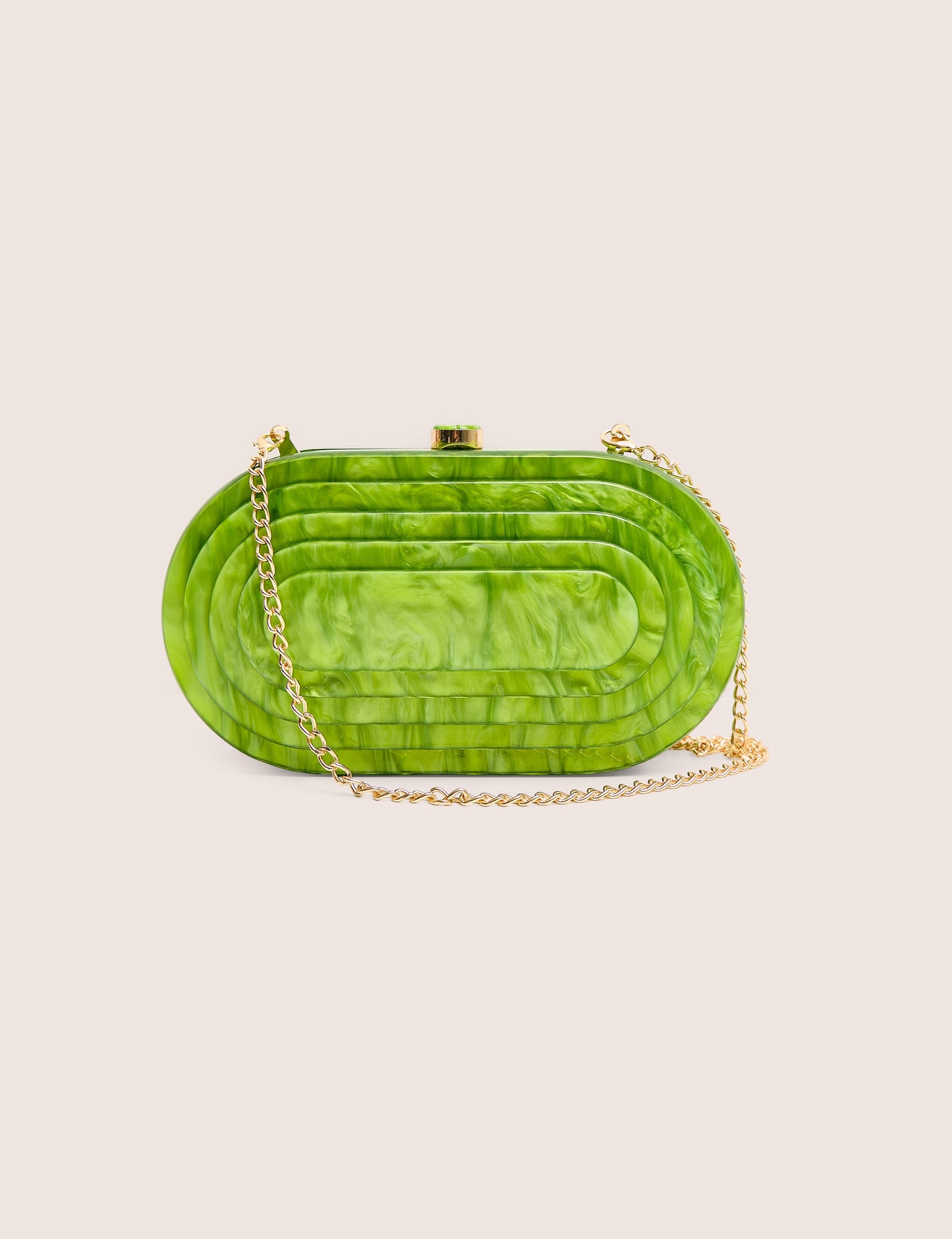 The Cleo Marble Resin Oval Clutch Bag in Green