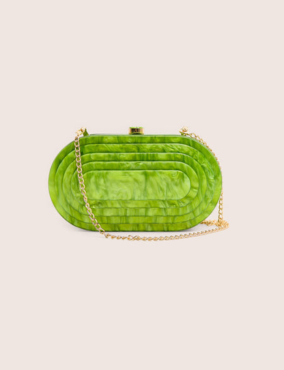 The Cleo Marble Resin Oval Clutch Bag in Green