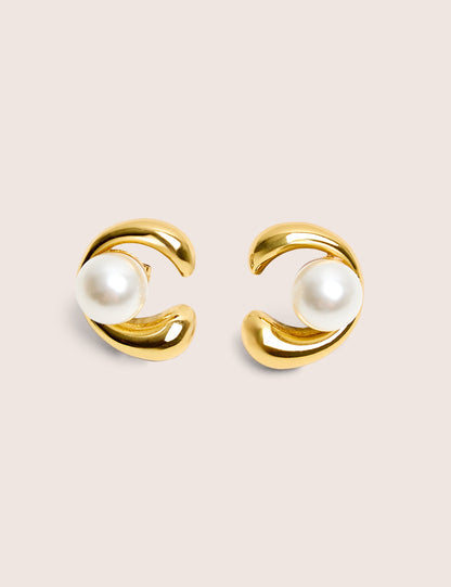 Gold Plated Pearl Abstract Shape Earrings