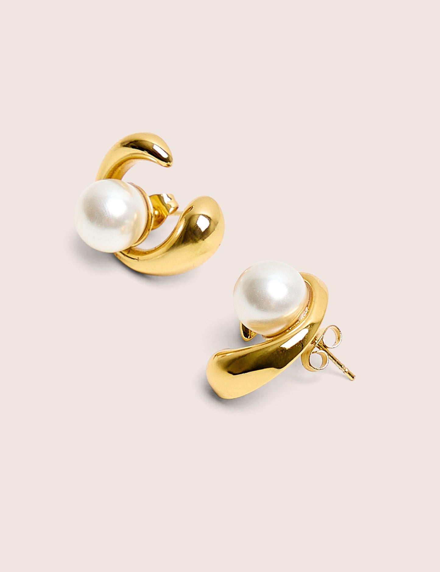 Gold Plated Pearl Abstract Shape Earrings