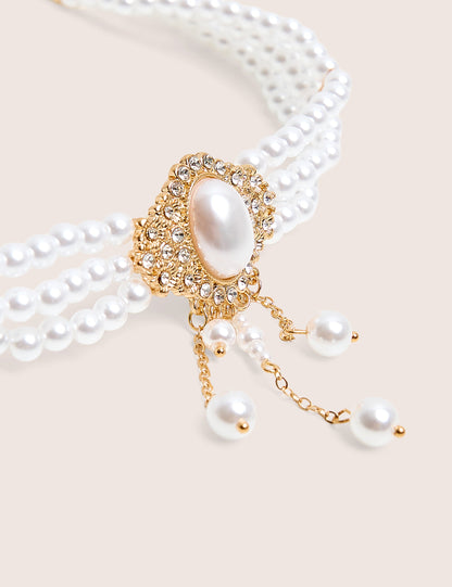 Pearl Choker With Diamante Detail