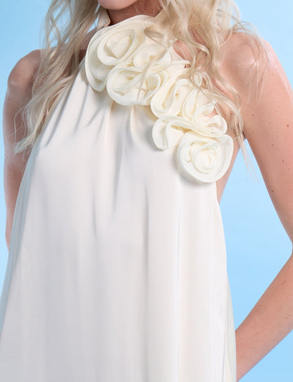 Satin Swing Dress With Corsage Ivory
