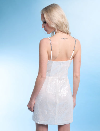 Diamante Strap Detail Sequin Mini Dress White