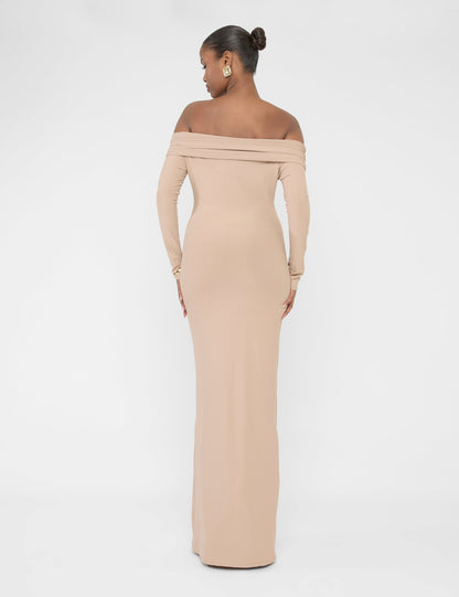 Bardot Luxe Slinky Maxi Dress Latte