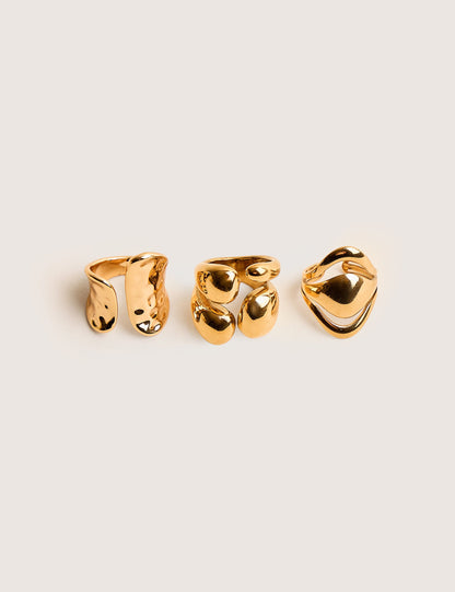 Chunky Abstract 3 Pack Classic Ring Stack Gold