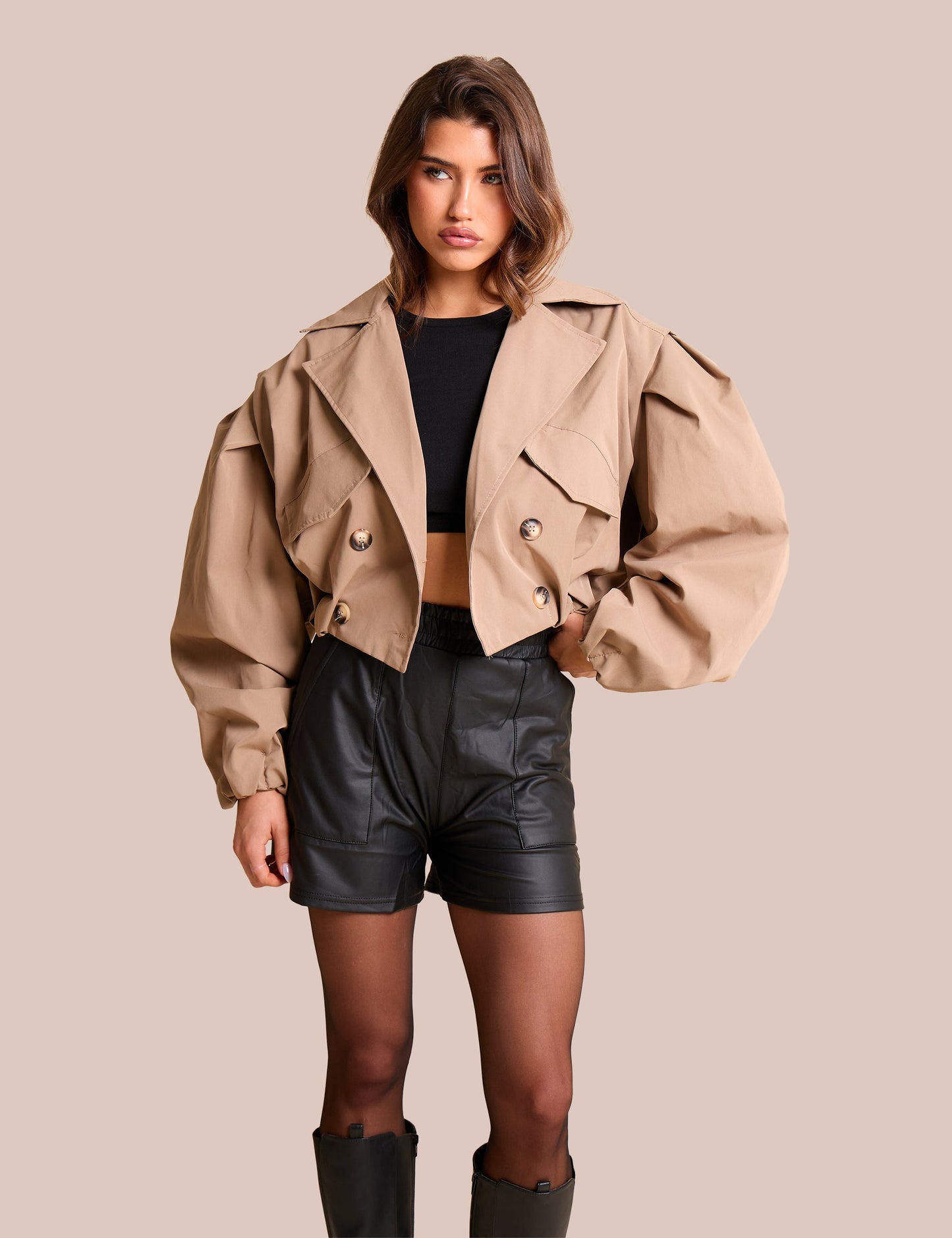High Waist Faux Leather Mini Shorts Black