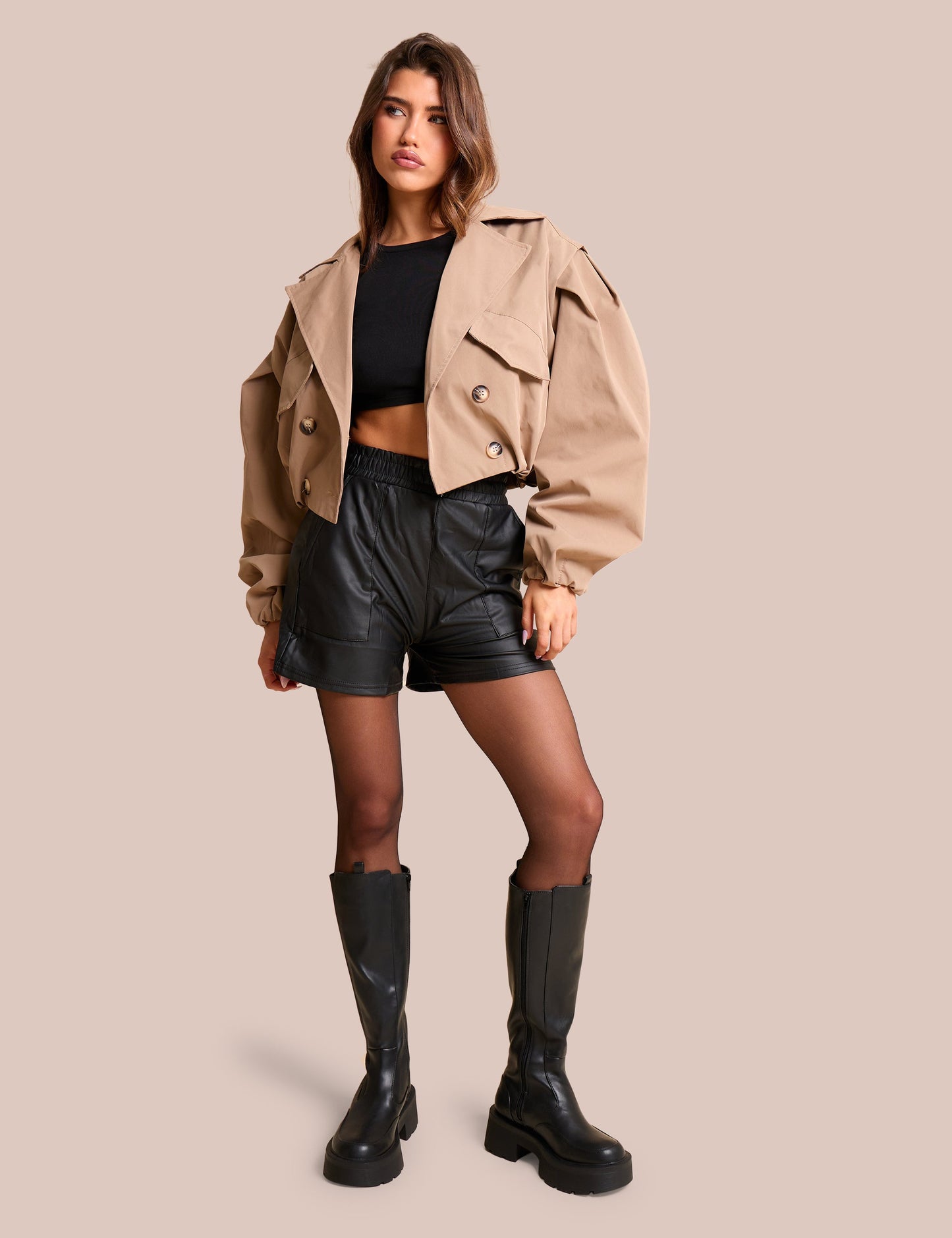 High Waist Faux Leather Mini Shorts Black