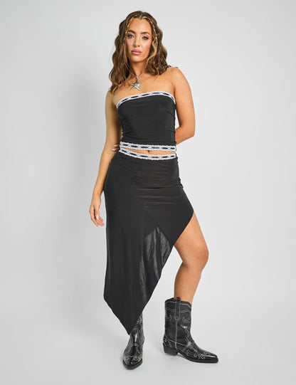 Lace Trim Midi Skirt Co-ord Black