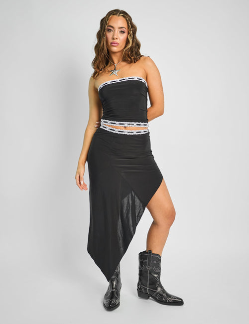 Lace Trim Midi Skirt Co-ord Black
