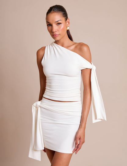 Knot Detail Luxe Slinky Mini Skirt White