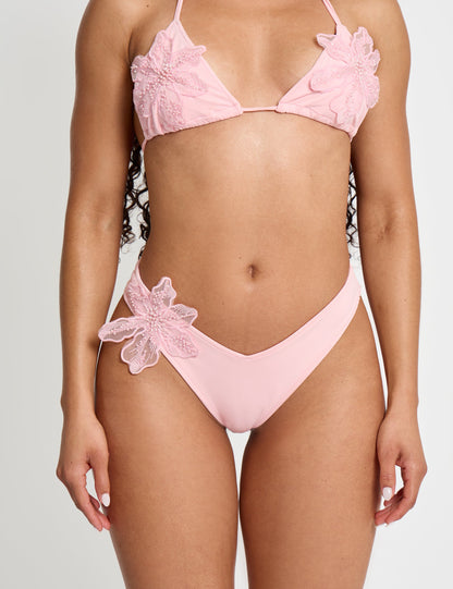 Bikini Top With Floral Corsage Pink