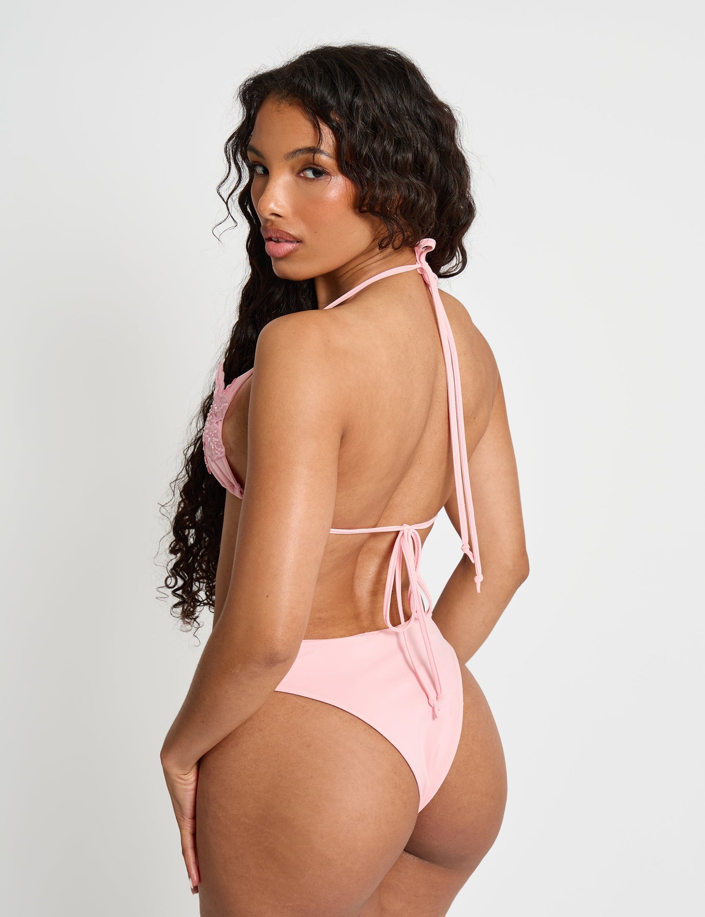 Bikini Top With Floral Corsage Pink