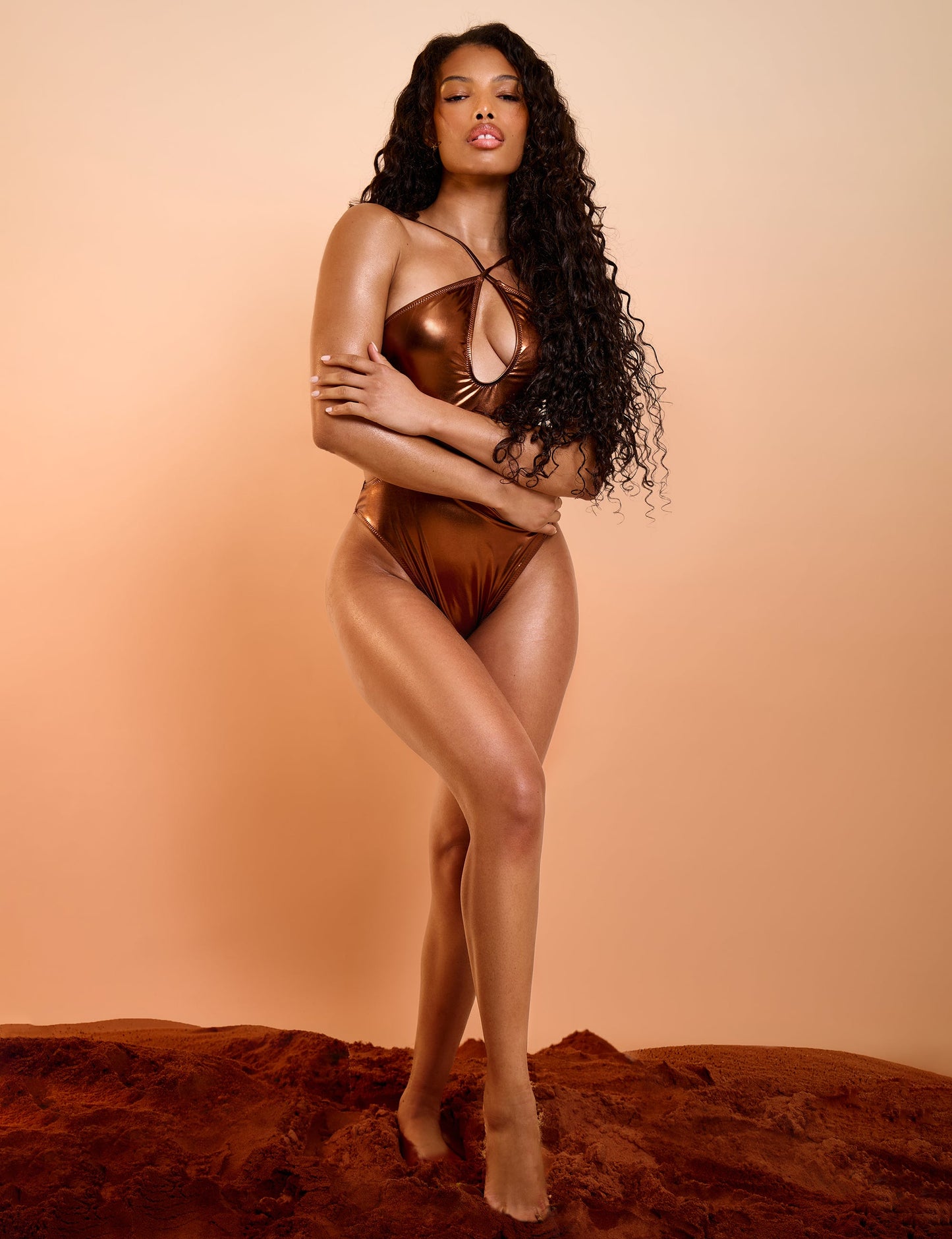 Halter Neck Cut Out Swimsuit Chocolate Brown