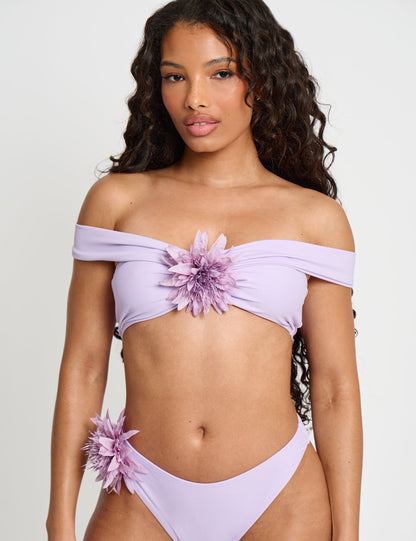 Bandeau Flower Detail Bikini Top Purple