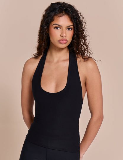Halterneck Luxe Slinky Top Black