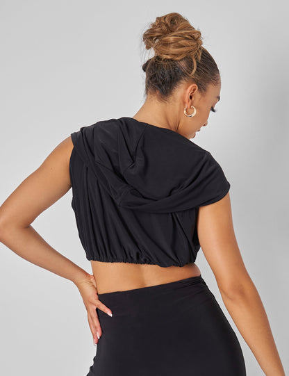 Sleeveless Wrap Front Top With Hood Black